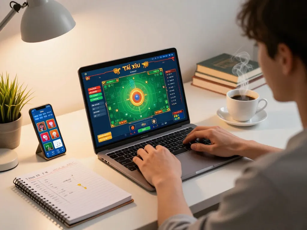 Taking winning bets on Tài Xỉu online at taixiuonline8 during an engaging home gaming session.