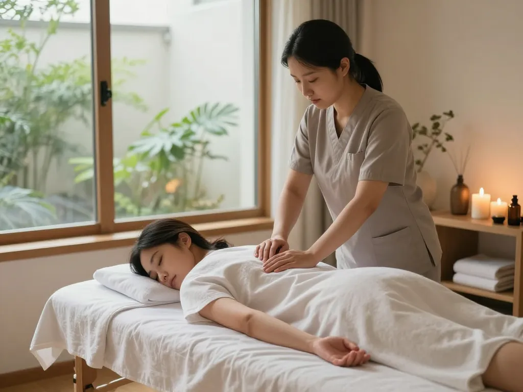 Soothing 서울출장마사지 session in a tranquil wellness space with calming ambiance.