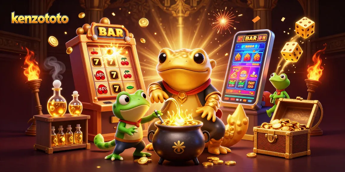 Experience the thrill of kenzototo with this dynamic illustration showcasing online casino action and gold rewards.