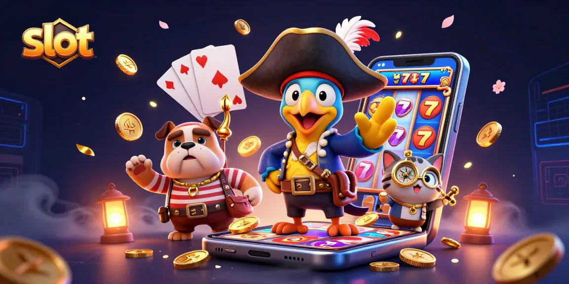 Menangkan jackpot dengan slot luar biasa di kasino virtual bersama karakter lucu dalam ilustrasi 3D.