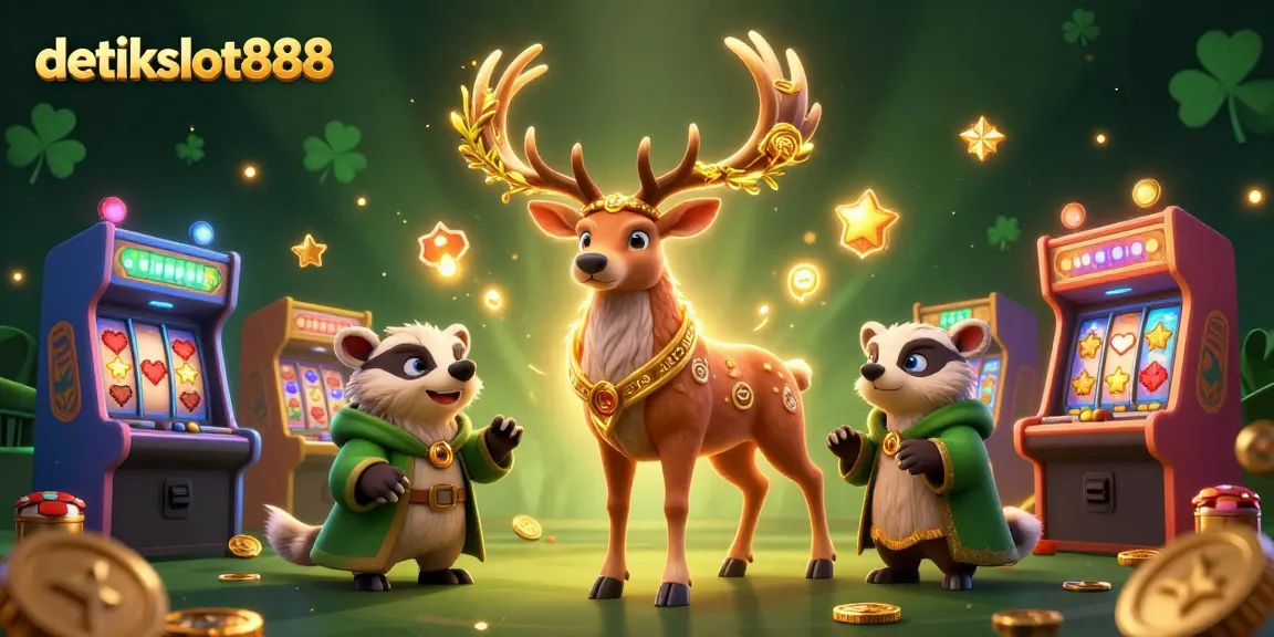 Experience the thrills of detikslot888 with vibrant 3D characters amidst rich casino elements and slot reels.