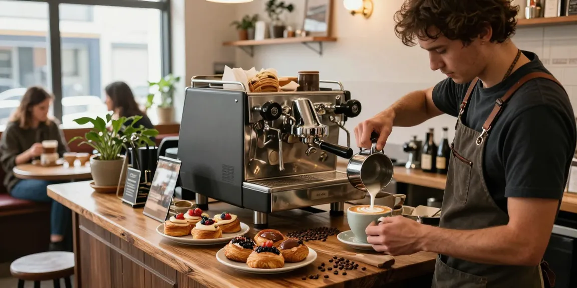 Welcoming café scene at https://tomorocoffee.com with barista pouring latte art.