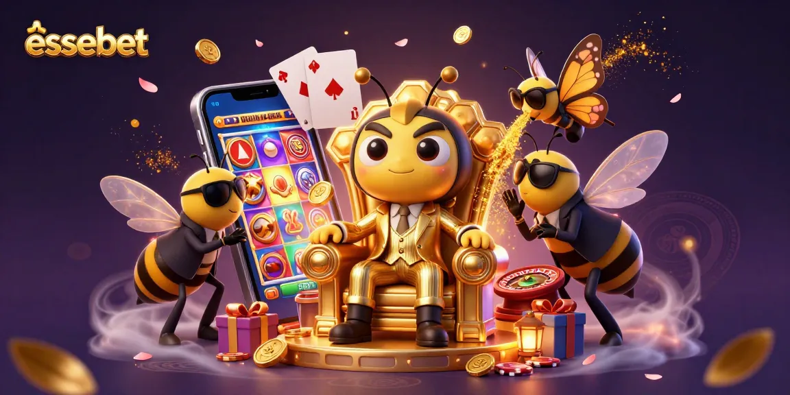 Engage with the ultra-detailed 3D scene showcasing essebet's vibrant casino themes, featuring a bumblebee mob boss.