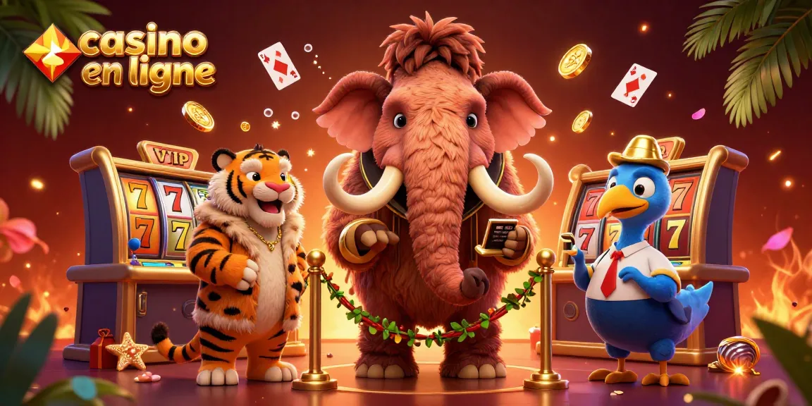 Jouez à des machines à sous dans un casino en ligne avec un mammouth bouncer et un tigre VIP.