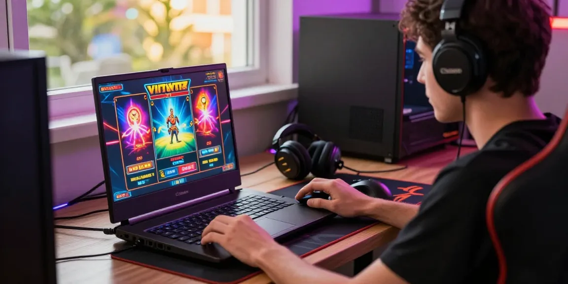 Exciting gaming experience with hero 138 slot game on vibrant gaming laptop