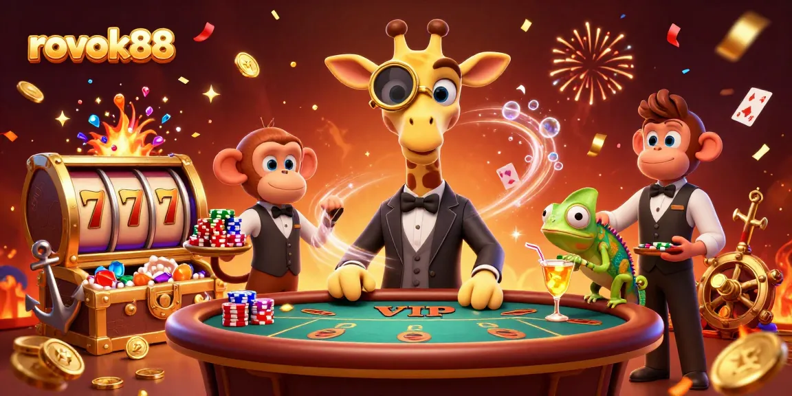 Experience high-stakes gaming with rokok88 as a giraffe and friends enjoy a lavish casino scene.