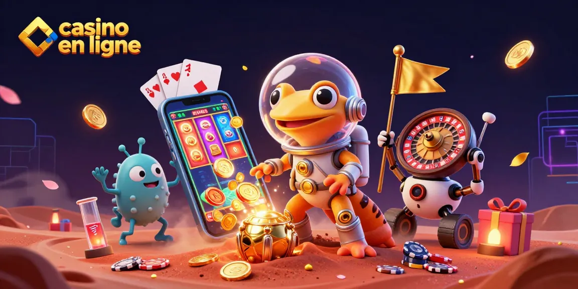 Jouer au casino en ligne avec un gecko martien et des éléments de jeu colorés