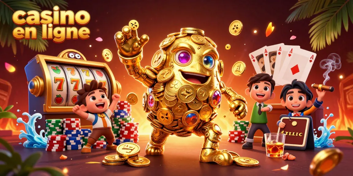 Plonge dans un univers de jeux avec ce casino en ligne illustré par un golem d'or des machines à sous.