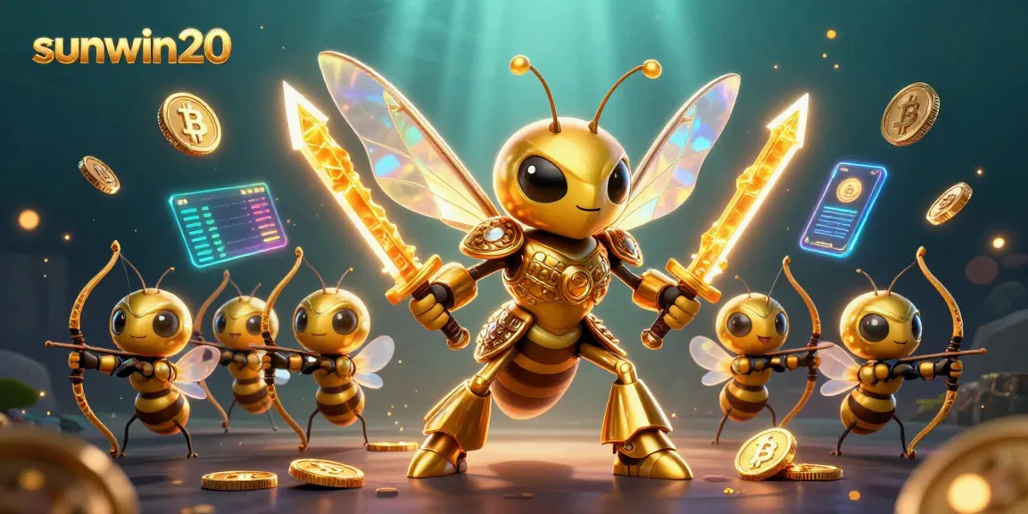 Experience thrilling action at sunwin20 with a dazzling 3D illustration of a samurai hornet and crypto elements.
