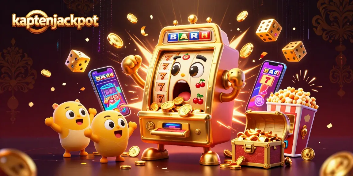Join the excitement of kaptenjackpot with sentient slot machines hitting jackpots in a vibrant casino scene.