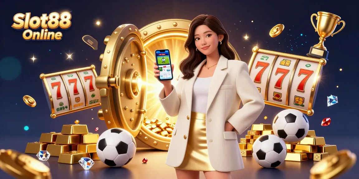 Rasakan Slot88 Online dengan pemandangan menawan yang menampilkan gulungan slot yang hidup dan gemerlap yang mewah.