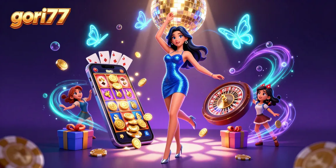 Experience the excitement of gori77 with vibrant slots and dazzling casino elements in a rich, immersive scene.