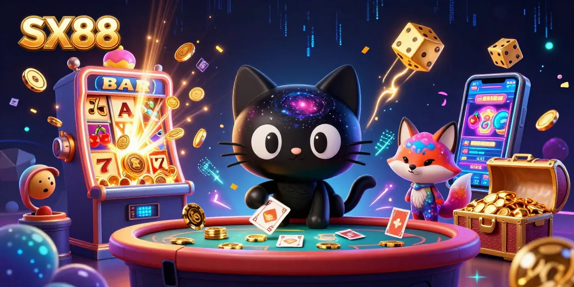 SX88 enchants players with an exciting cosmic casino game experience featuring a black hole cat and a nebula fox.