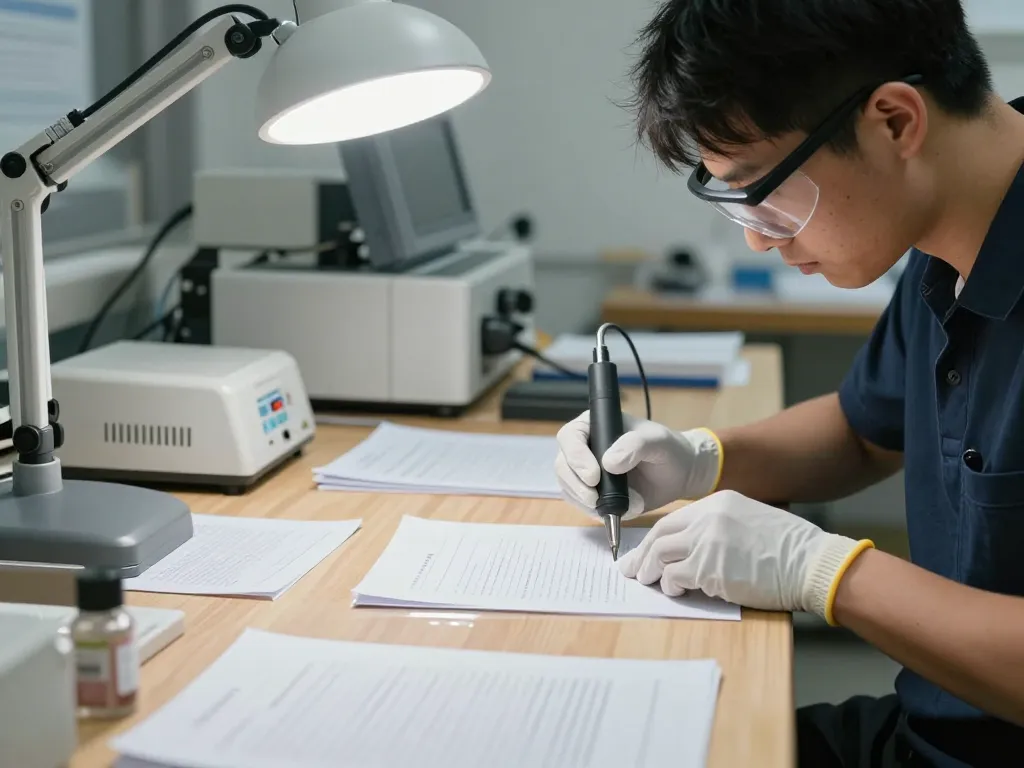 Expert technician using advanced methods for bóc ép plasitc from important documents in a modern workshop.