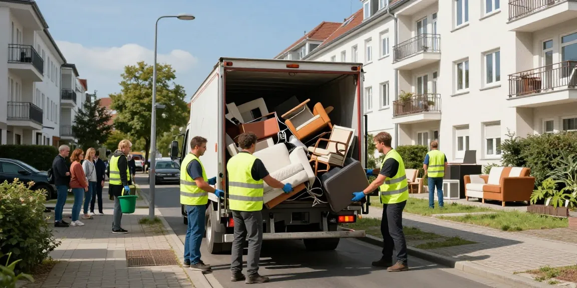 Sperrmüllabholung 80 Euro Berlin team collecting bulky waste in urban setting.