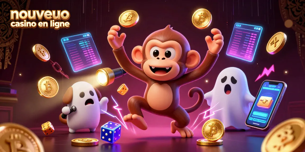 Découvrez un nouveau casino en ligne avec une illustration captivante d'un singe poltergeist et un chiot chasseur de fantômes.