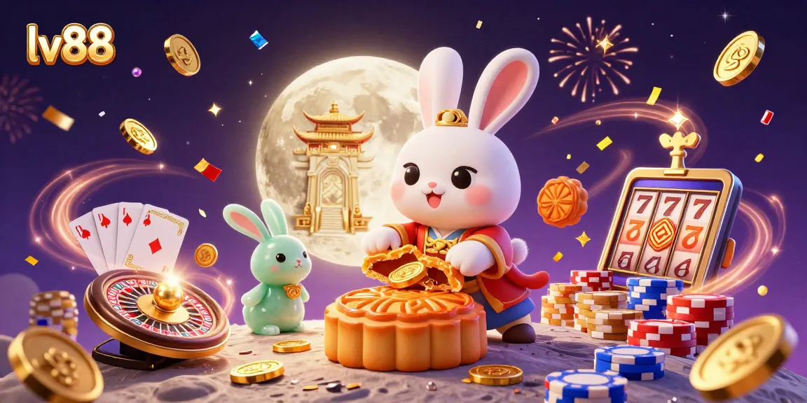 Experience thrilling casino games at lv88 with magical moon rabbits and poker chips.