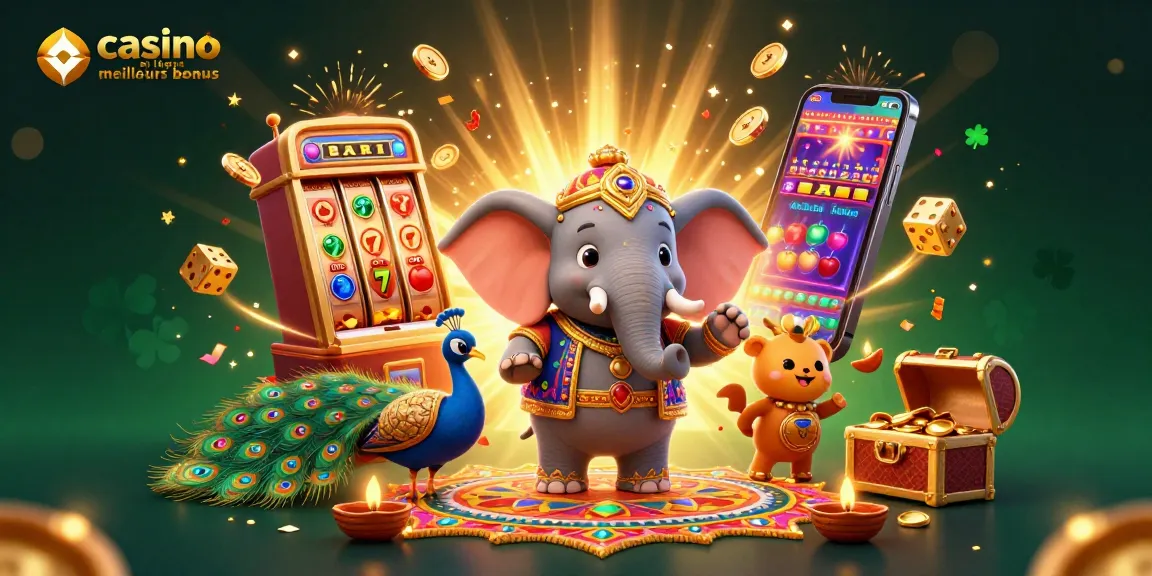 Vivez l'expérience de casino en ligne meilleurs bonus avec un éléphant décoré, machine à sous et trésors éclatants.