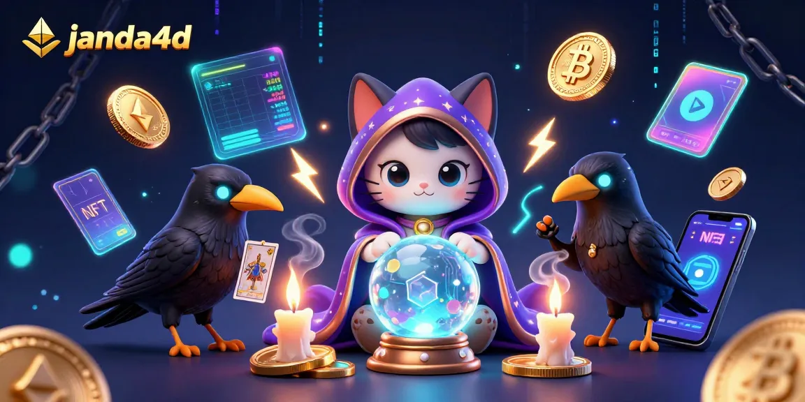 Janda4D menghadirkan pengalaman bermain yang menarik dengan simbol-simbol perjudian seperti kucing mistik dan koin crypto yang bersinar.