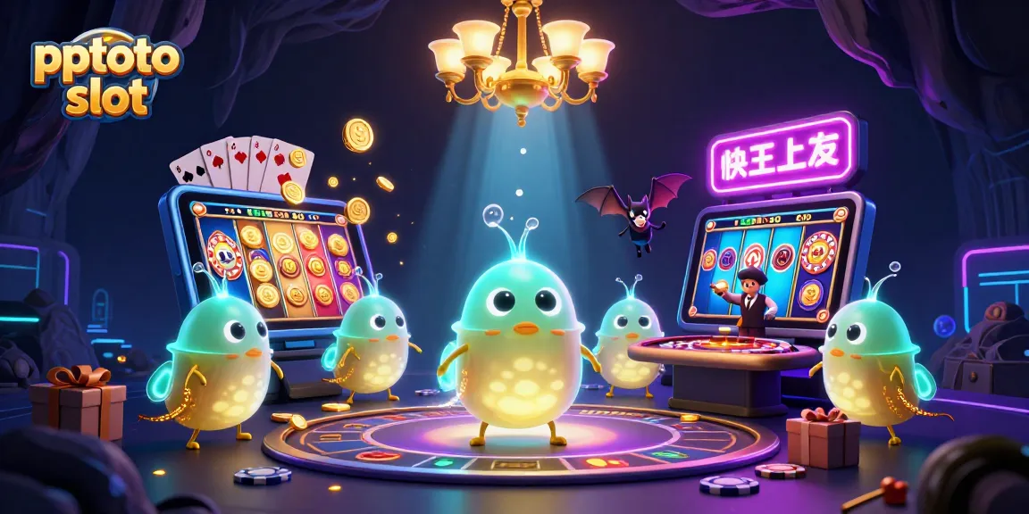 Experience thrilling pptoto slot gameplay with bioluminescent elements illuminating a vibrant casino scene.