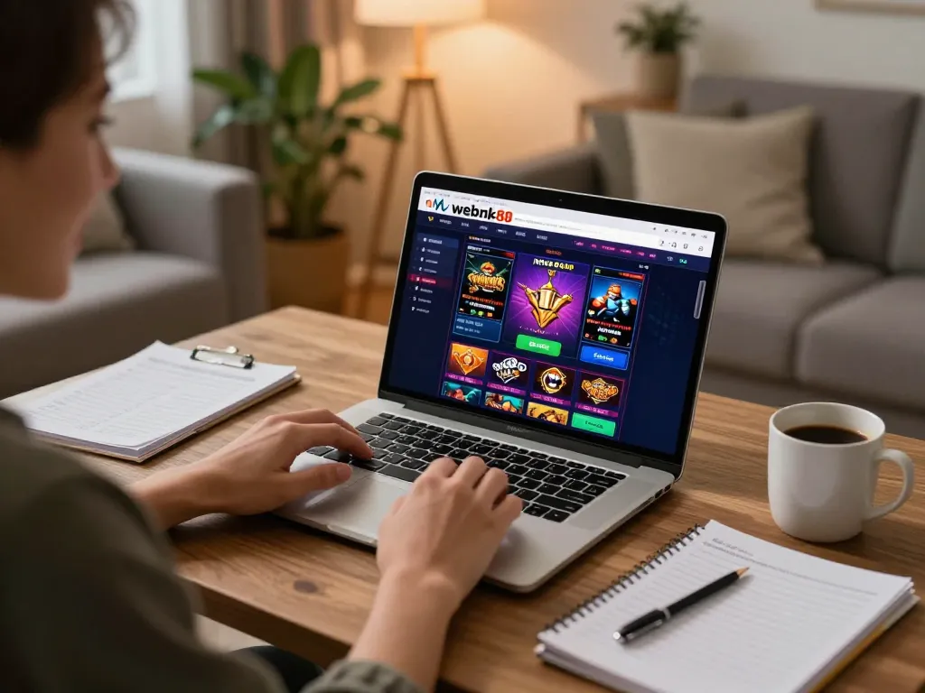 Engaging online gambling experience at webnk88 with a user enthusiastically placing bets on a laptop.