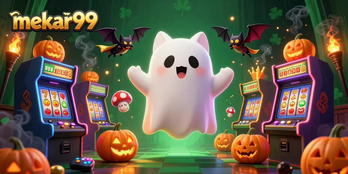 Engage in thrilling gaming sessions with mekar99 featuring a ghost cat and a vampire bat in a haunted casino.