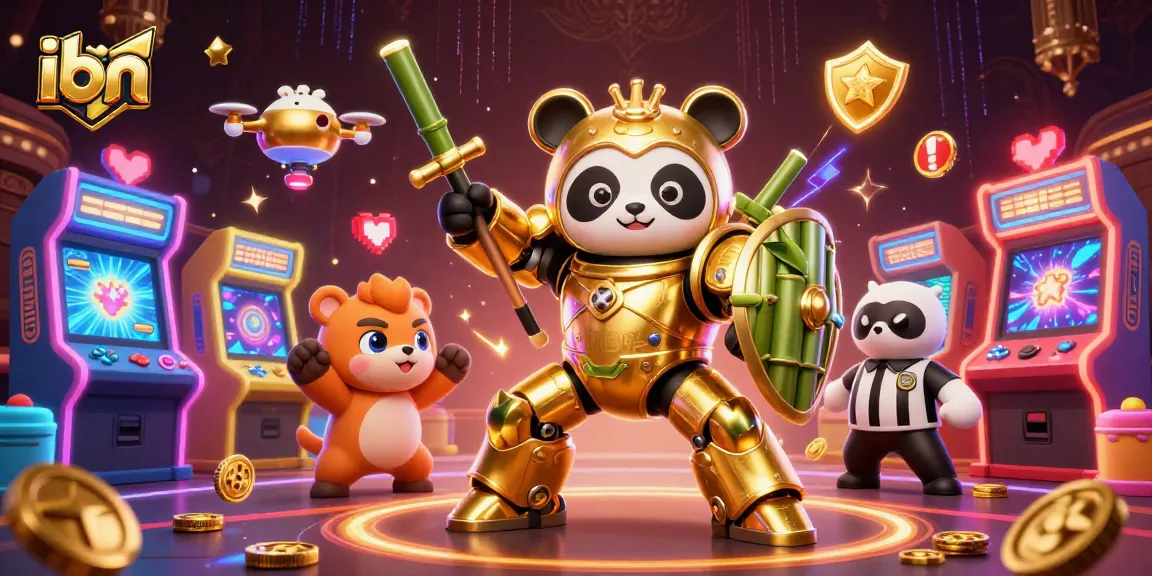 ibn celebrates with a vibrant 3D illustration of a mech-suit panda in a casino arena