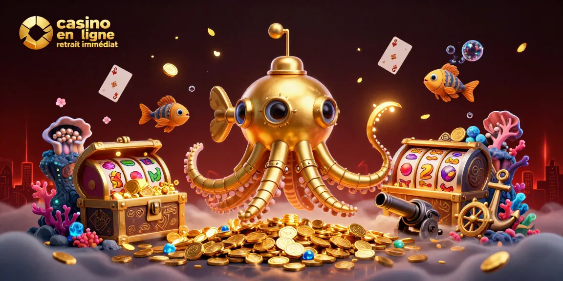 Plongez dans l'univers captivant du casino en ligne retrait immédiat avec un kraken doré et des trésors sous-marins.