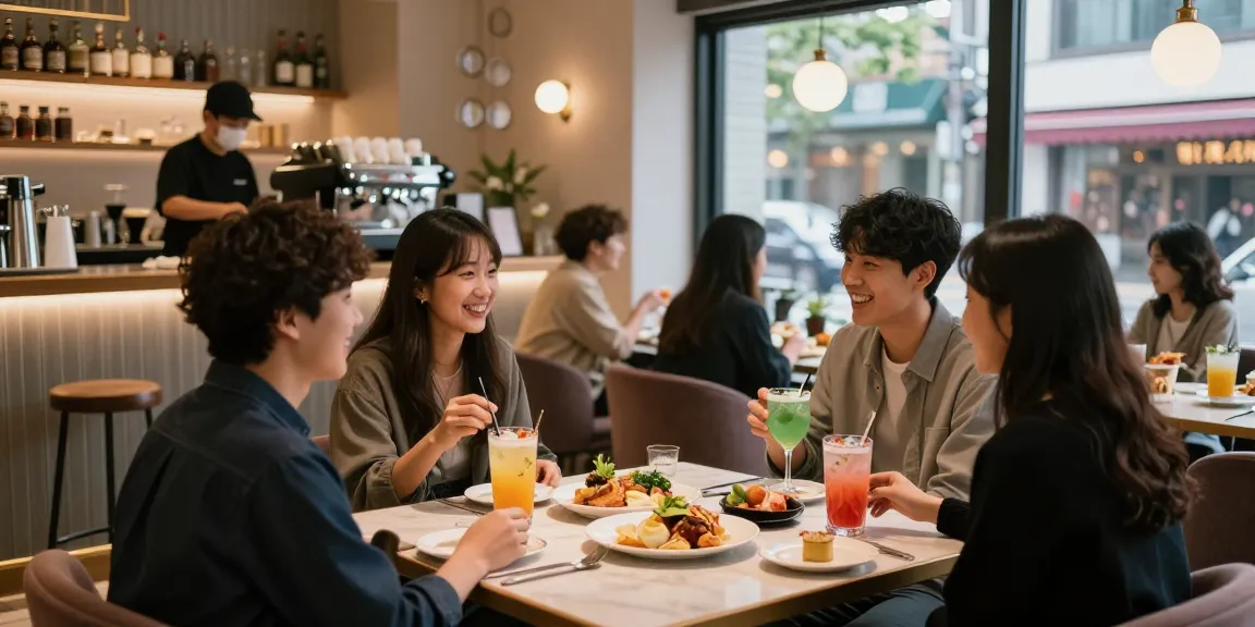 강남쩜오의 아늑한 분위기에서 친구들이 즐겁게 시간을 보내는 모습