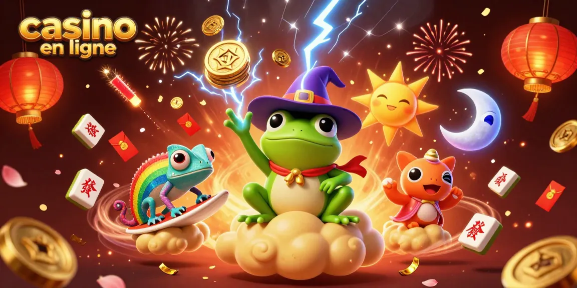 Les personnages du casino en ligne, une grenouille magicienne et un caméléon, créent des pièces d'or dans un monde féerique.
