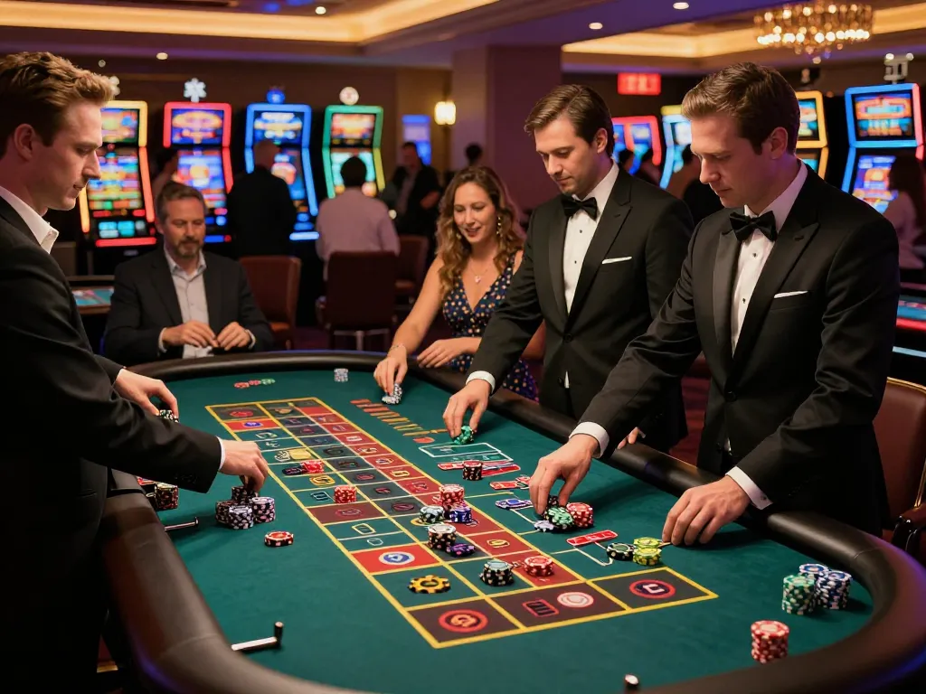Bong88 players engaged in thrilling roulette game at a vibrant casino, showcasing excitement and strategy