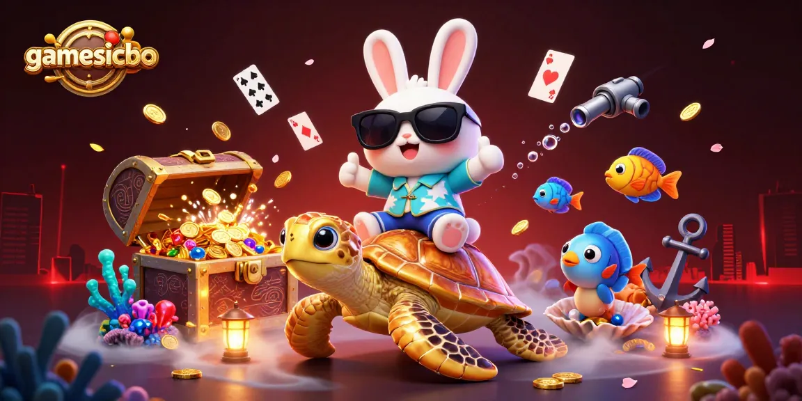 Join the fun of gamesicbo with the lucky rabbit and golden turtle amidst the underwater treasure!