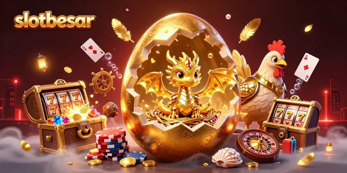 Discover thrilling wins at slotbesar with a golden dragon and vibrant casino elements.