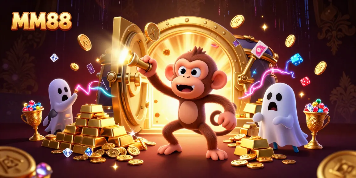 Experience winning moments with MM88, where a poltergeist monkey and ghost-hunter puppy bring luck in a vibrant casino.