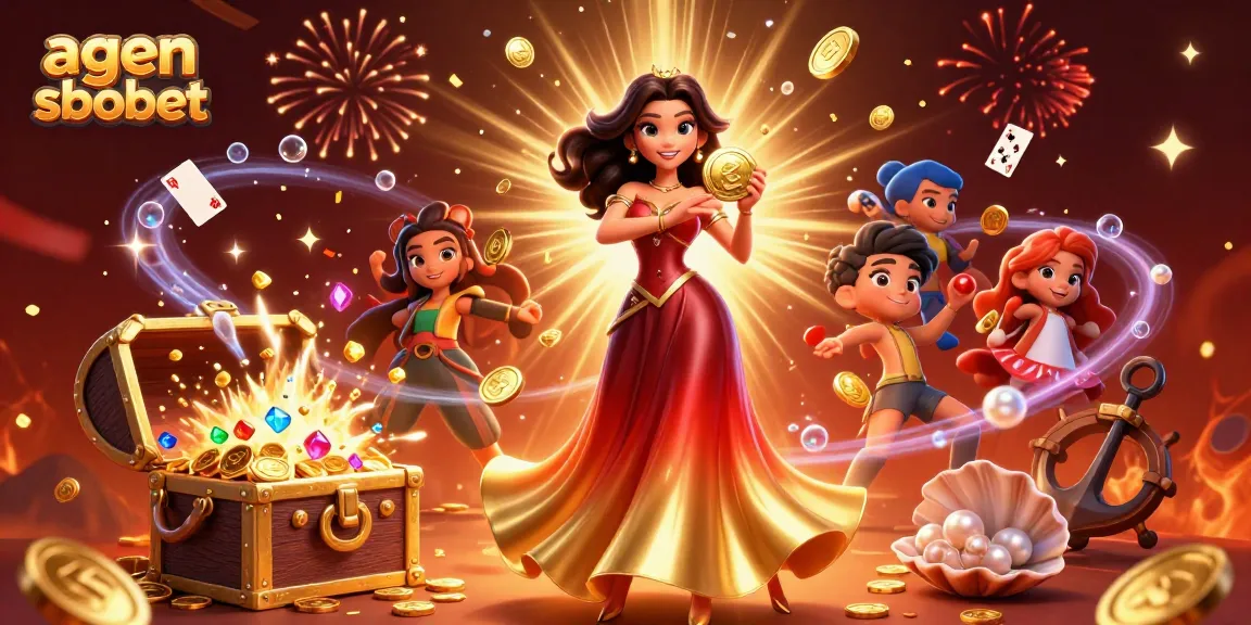 Win big at agen sbobet with a striking golden coin and a flurry of treasures.