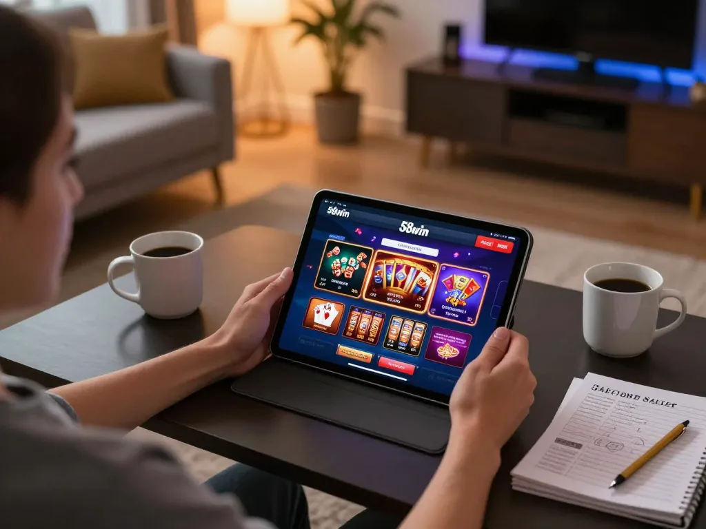 Player enjoying an exciting session on the 58win casino app, showcasing vibrant poker graphics.