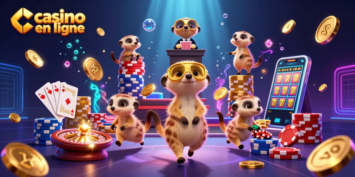 Jouer dans un casino en ligne est captivant avec des suricates absorbés par les jeux et les mises.