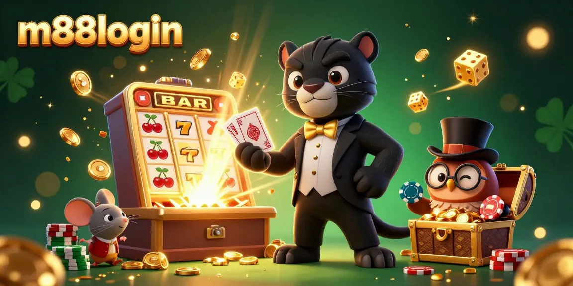 Engage with m88login by winning big at a vibrant casino scene featuring playful characters and exciting game elements.
