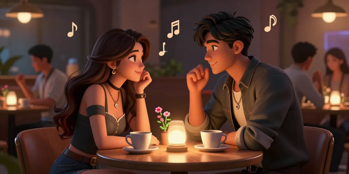 Engaging AI NSFW chat between two avatars in a cozy virtual café, showcasing interaction and ambiance.