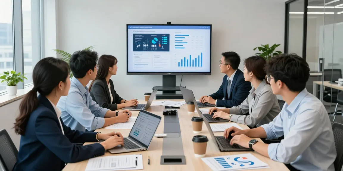 SEO Agency professionals collaborating in a modern office setting, analyzing data for strategic growth.