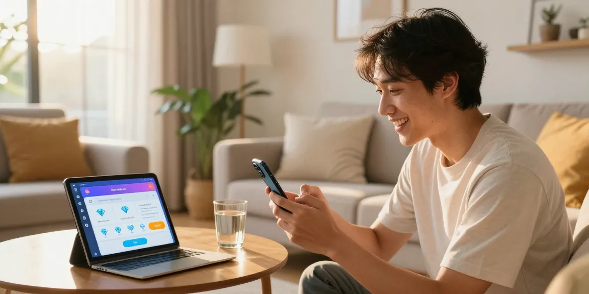 Engaging scene of a user conducting a mango live top up on a smartphone amidst a cozy living room.