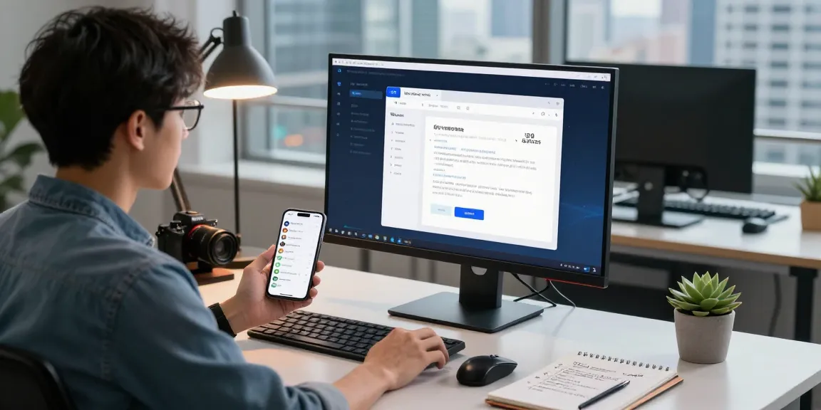 Developer engaging with 纸飞机中文版 app interface in a modern workspace showcasing communication technology.