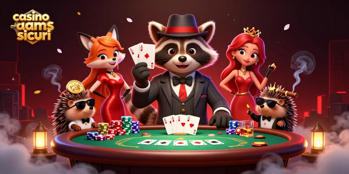 Gioca nei casino non aams sicuri con un procione affascinante e una volpe incantevole a un vivace tavolo da poker.
