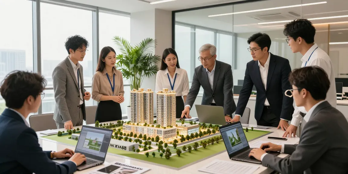 Professionals collaborating on MANTRA88 commercial property design, highlighting modern planning elements.