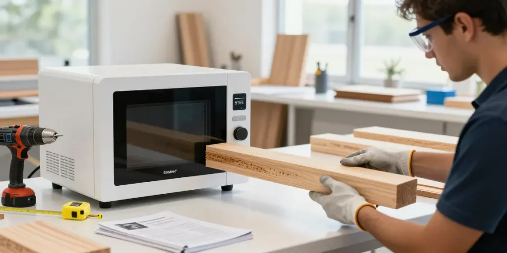 SHASHEL® microwave wood treatment in a modern workshop showcasing effective woodworm elimination.