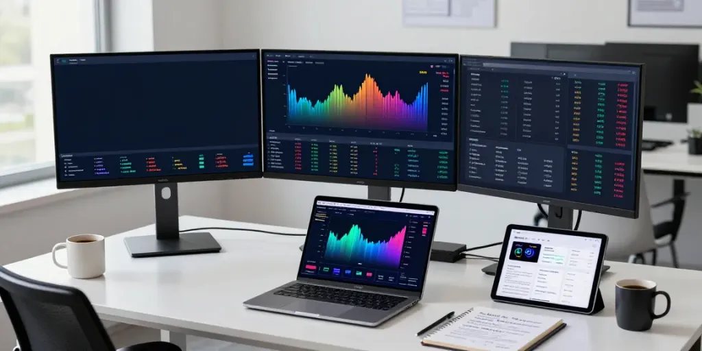 HKEX market data vendor's innovative trading workspace with crypto analytics, blockchain tech, and market visuals