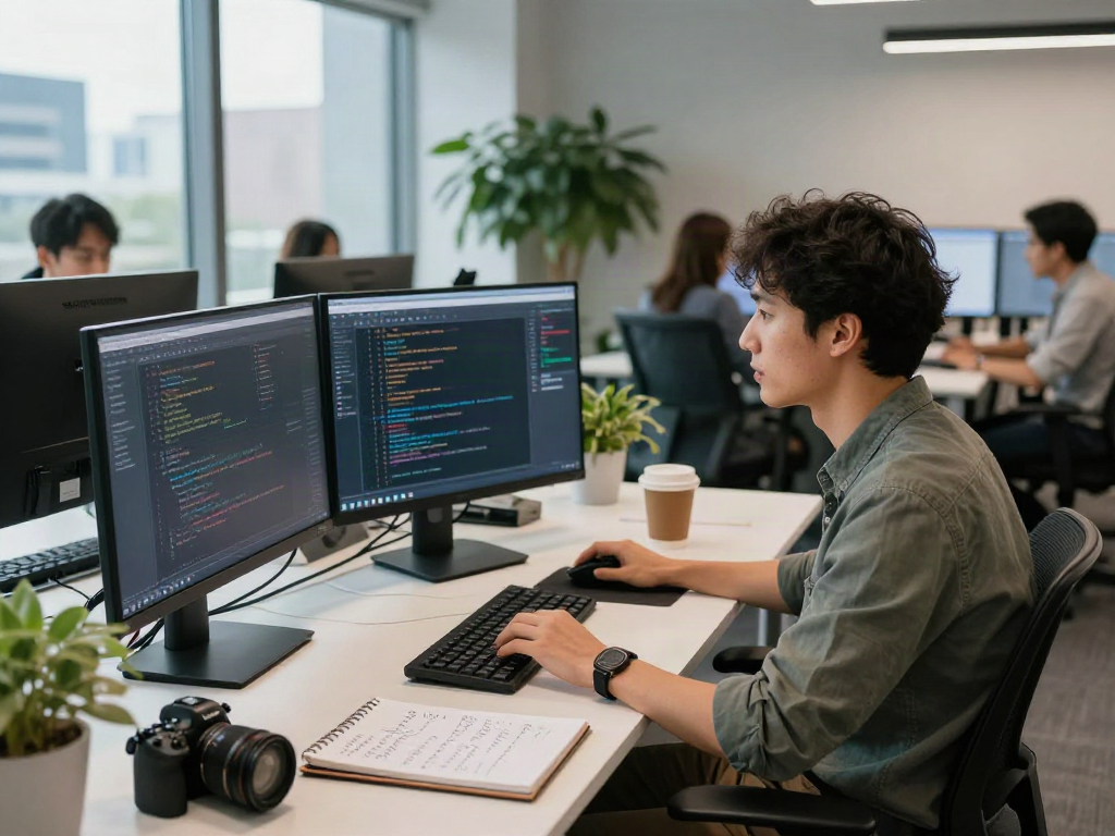 Developer working on bro138 code in a modern office environment.