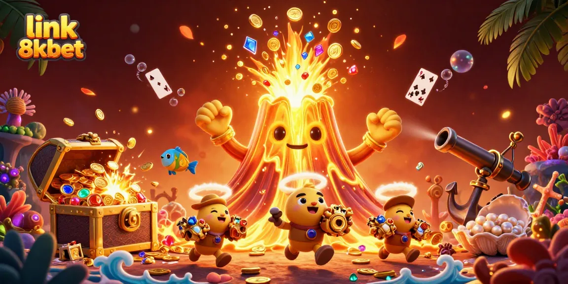 Experience the thrill of link 8xbet with vibrant treasures and animated gambling elements.