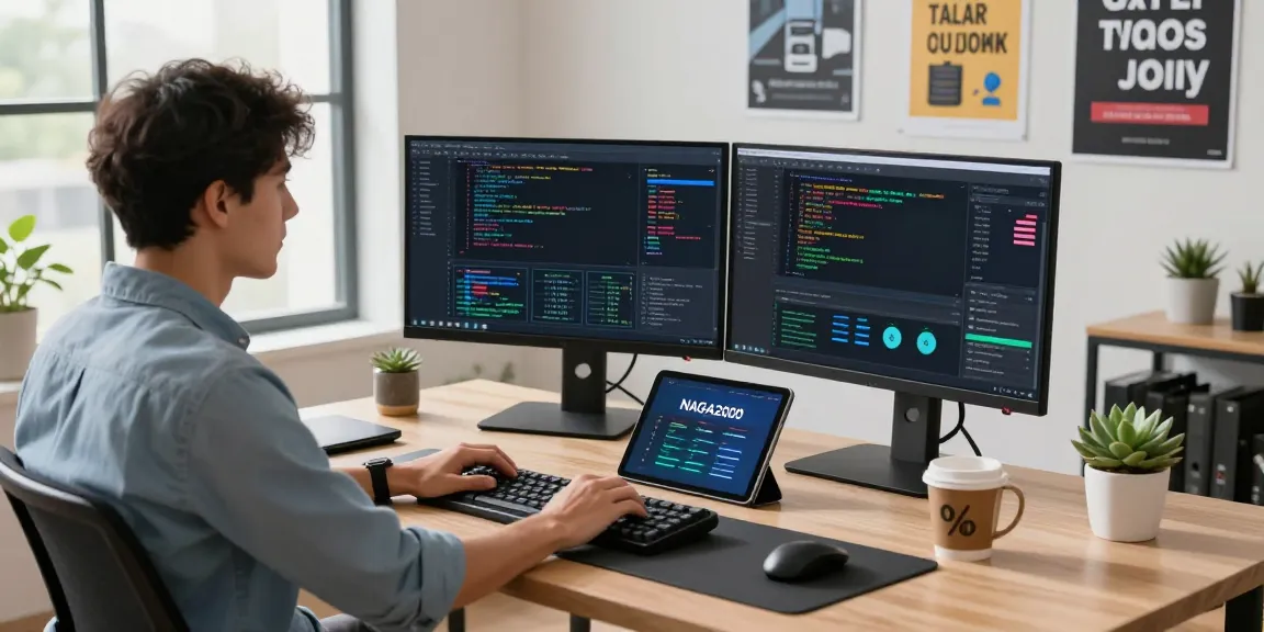 Youthful professional analyzing NAGA2000 software data in a modern home office.