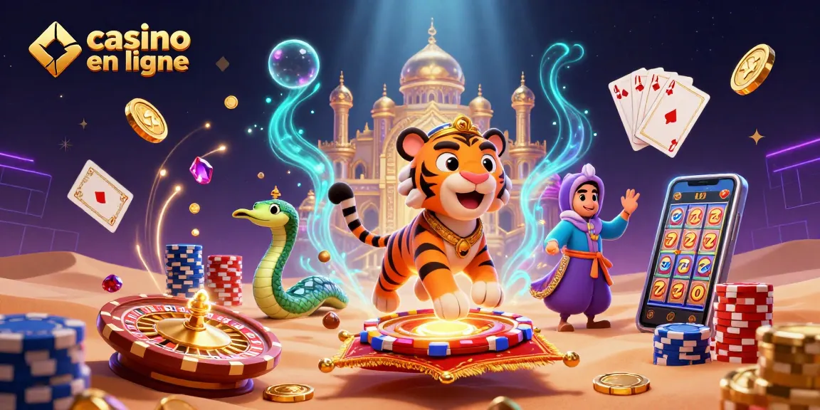 Jouer dans un casino en ligne avec un sultan tigre et des éléments de jeu animés.